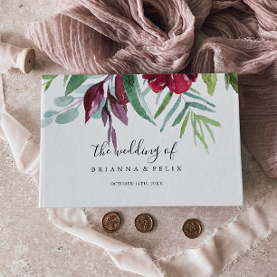 Calligraphy Tropical Coloured Floral Wedding Guest Book