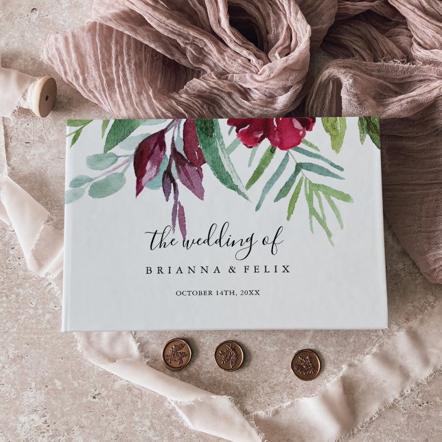 Calligraphy Tropical Coloured Floral Wedding Guest Book (Creator Uploaded)