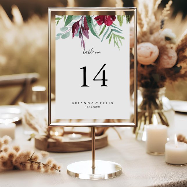 Calligraphy Tropical Coloured Floral Wedding Table Number (Creator Uploaded)