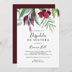 Calligraphy Tropical Floral Spanish Bridal Shower Invitation
