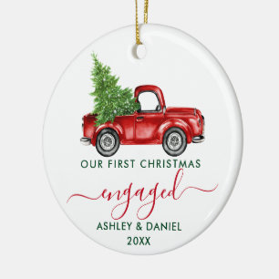 Calligraphy Truck First Christmas Engaged PHOTO Ceramic Ornament