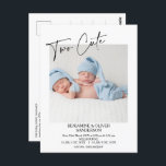 Calligraphy Two Cute Twins Birth Announcement Postcard<br><div class="desc">Modern Calligraphy Two Cute Twins Birth Announcement Postcard Modern single photo on the front birth announcement postcard featuring a modern calligraphy heading two cute and black text. The parents message appears on the back. This modern birth announcement postcard is a sweet way to announce the birth of your newborn twin...</div>