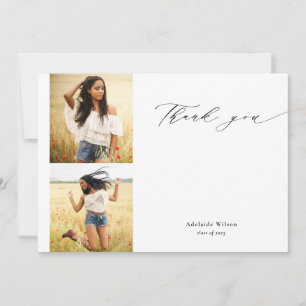 Calligraphy Two Photo Graduation Thank You Card