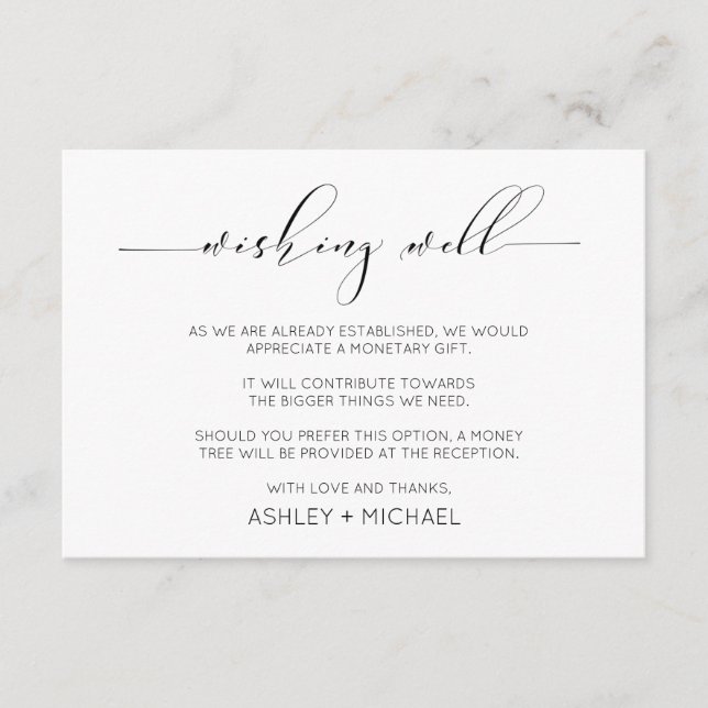 Calligraphy Typography Wedding Wishing Well Horiz. Enclosure Card (Front)