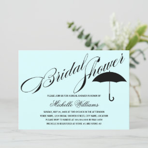 Calligraphy Umbrella Aqua Bridal Shower Invitation