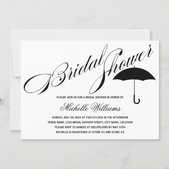 Calligraphy Umbrella Bridal Shower Invitation (Front)