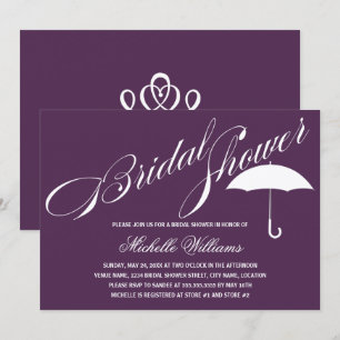 Calligraphy Umbrella Purple Bridal Shower Invitation