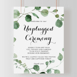 Calligraphy Unplugged Ceremony Eucalyptus Sign