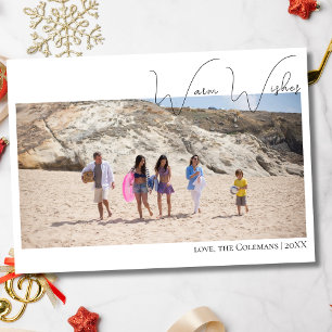 Calligraphy Warm Wishes Two Beach Family Photo Holiday Card