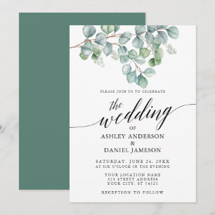 Calligraphy Watercolor Eucalyptus Greenery Wedding Invitation