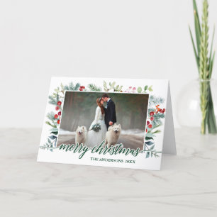 Calligraphy Watercolor Greenery Christmas Card