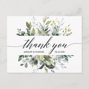 Calligraphy Watercolor Greenery Wedding Thank You Postcard