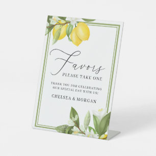 Calligraphy Watercolor Lemons Wedding Favour Pedestal Sign