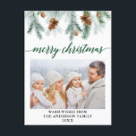 Calligraphy Watercolor Pine Cones Green Christmas Postcard<br><div class="desc">Modern Elegant Calligraphy Script, Watercolor Pine Cones, Merry Christmas Family Photo Christmas Postcard - Green Script</div>