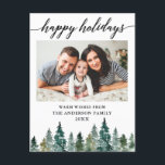 Calligraphy Watercolor Pine Trees Photo Holiday Postcard<br><div class="desc">Modern Elegant Calligraphy Script,  Watercolor Pine Trees,   Happy Holidays Family Photo Holiday Postcard</div>