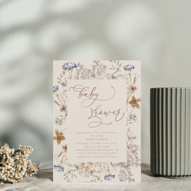 Calligraphy Watercolor Wildflower Baby Shower Invitation (Creator Uploaded)