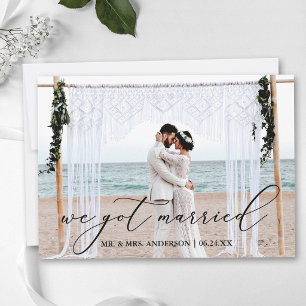 Calligraphy We Got Married Photo Wedding Card