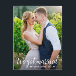 Calligraphy We Got Married Wedding Couple Photo Postcard<br><div class="desc">Modern Calligraphy Wedding Photo We Got Married Announcement Postcard</div>