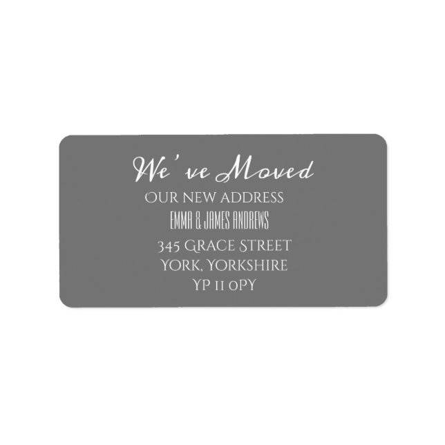 Calligraphy We’ve Moved New Address Update Grey Label (Front)