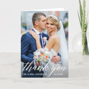 Calligraphy Wedding Bride Groom Photo Fold Thank You Card