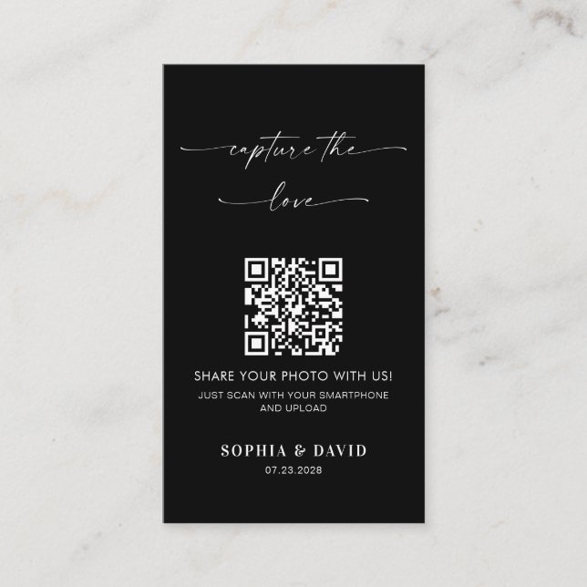 Calligraphy Wedding Capture the love QR Code Enclosure Card (Front)