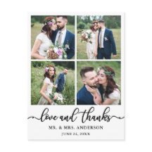 Calligraphy Wedding Collage 4 Photo Thank You