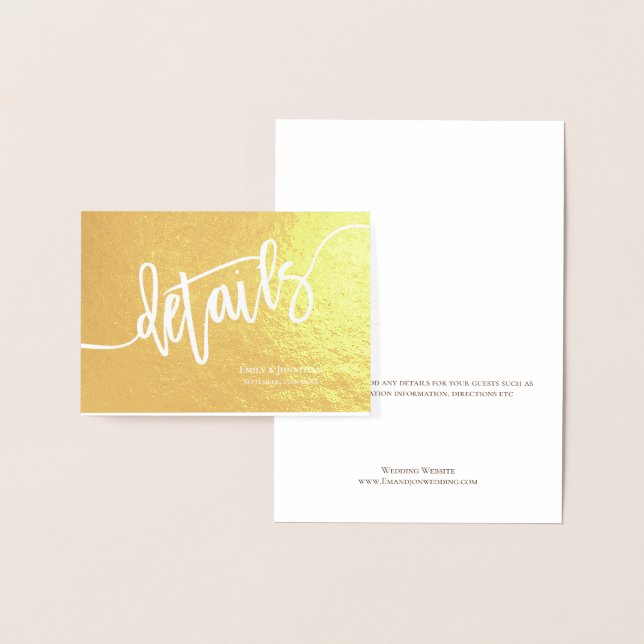 Calligraphy Wedding Details Enclosure Gold Foil Card (Display)