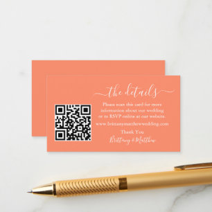 Calligraphy Wedding Details Website QR Coral Enclosure Card