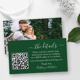 Calligraphy Wedding Details Website QR Photo Green Enclosure Card