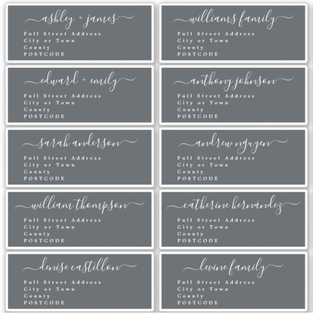 Calligraphy Wedding Guest Address Labels UK Layout (Front)