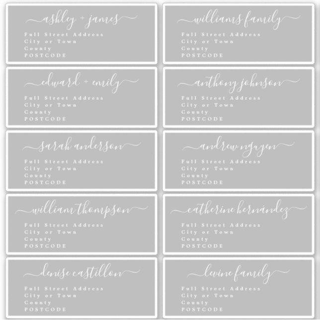 Calligraphy Wedding Guest Address Labels UK Layout (Front)