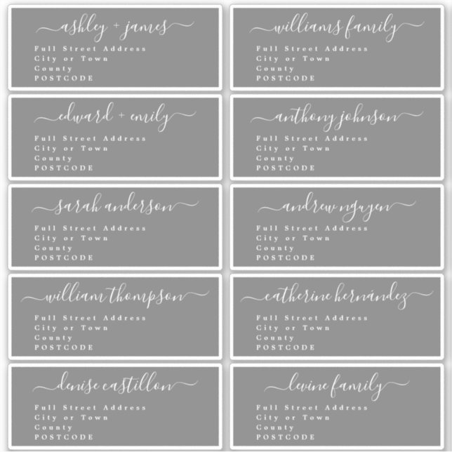 Calligraphy Wedding Guest Address Labels UK Layout (Front)