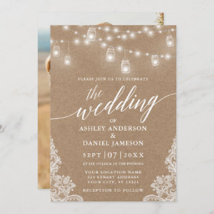 Calligraphy Wedding Lights Lace Kraft Photo Invitation