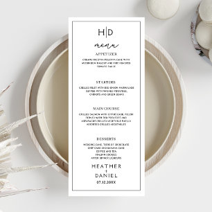 Calligraphy Wedding Menu Monogram Tall Menu Dinner Invitation