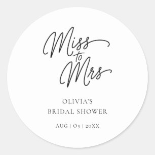 Calligraphy Wedding Miss to Mrs. Bridal Shower Classic Round Sticker