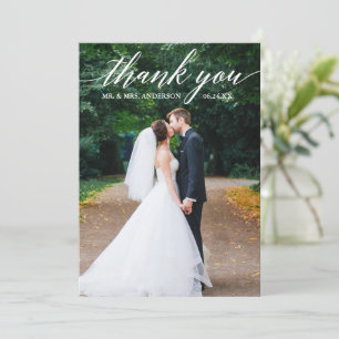 Calligraphy Wedding Photo Elegant Thank You Card