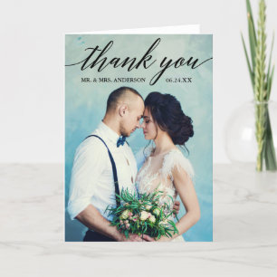 Calligraphy Wedding Photo Fold Thank You Card