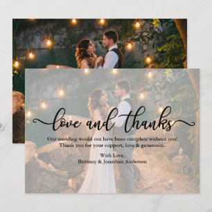 Calligraphy Wedding Photo Overlay Love Thanks Card