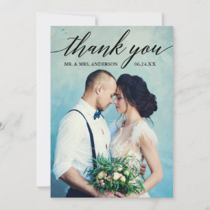 Calligraphy Wedding Photo Thank You Card