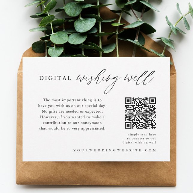 Calligraphy Wedding QR Code Digital Wishing Well Enclosure Card (Creator Uploaded)
