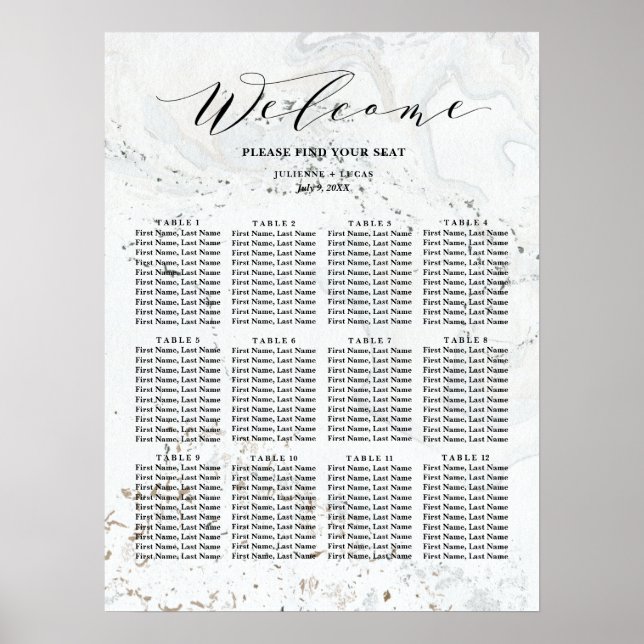 Calligraphy  Wedding Seating Chart | Black (Front)