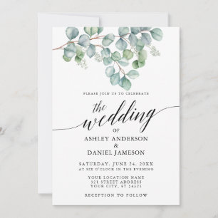 Calligraphy Wedding Watercolor Eucalyptus Greenery Invitation