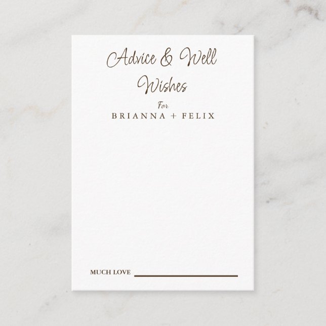 Calligraphy Wedding Well Wishes & Advice Card (Front)