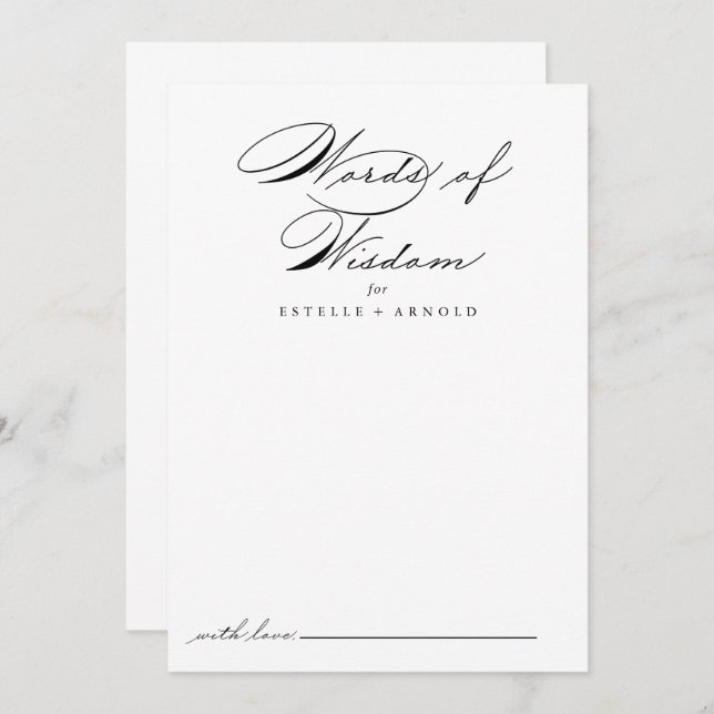 Calligraphy Wedding Words of Wisdom Advice Card (Front/Back)