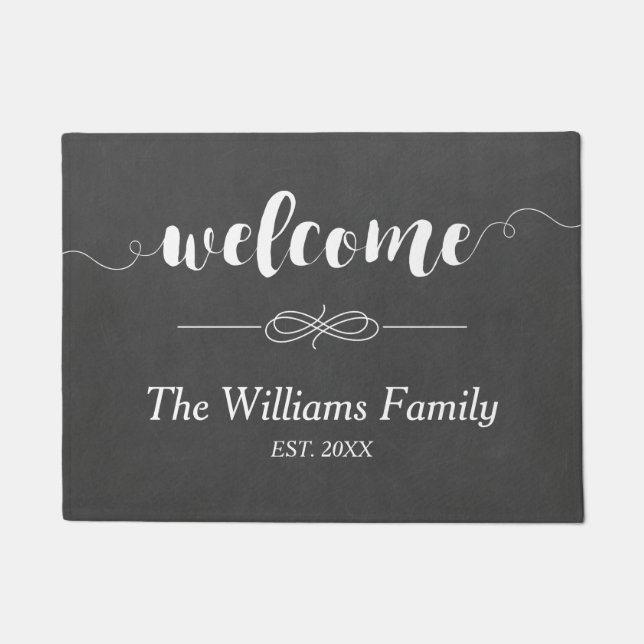 Calligraphy Welcome Chalkboard | Family Name Doormat (Front)