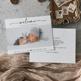 Calligraphy Welcome Photo Birth Announcement Card