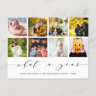 Calligraphy What a Year White Photo Collage Holiday Postcard