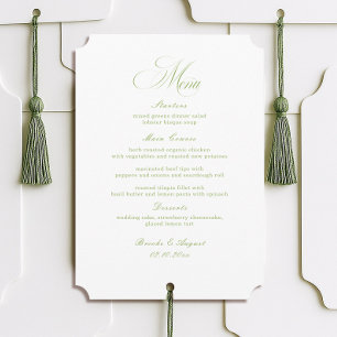 Calligraphy White and Sage Green Wedding Menu Card