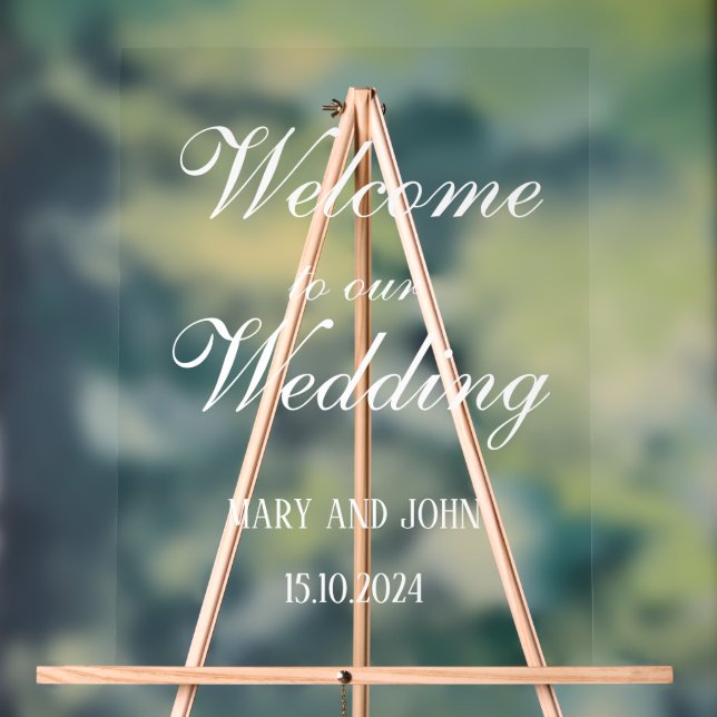 Calligraphy white Elegant script wedding welcome Acrylic Sign (Neutral)