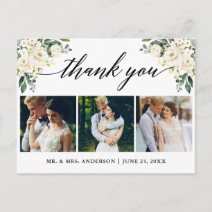 Calligraphy White Floral Wedding Thank You Postcard